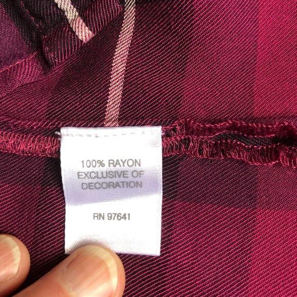 J. Jill XS Fine Rayon Twill Burgundy Plaid Blouse - Picture 11 of 12